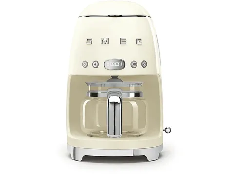 Cafetera de goteo - Smeg DCF02CREU, 50's Style, 1050 W, 10 tazas, 1.4 l, 8 funciones, Filtro permanente, Crema