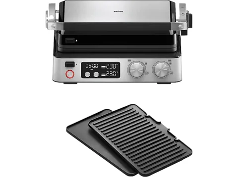 Grill - Braun CG7040, 2000 W, Temperatura ajustable, Placas de 29x23 cm, Posiciones 3 en 1, Plata