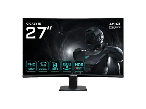 Monitor gaming - Gigabyte GS27FCA, 27 " Full-HD, 200 Hz, 1 ms, VA, Curvo, AMD Freesync Premium, HDR Ready, Negro