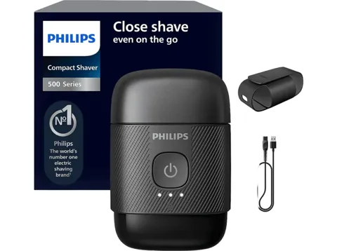 Afeitadora - Philips Shaver Series 500 S591/05, Seco y Mojado, Cuchillas SteelPrecision, Cabezales Flotantes 3D, 40 min, Compacta