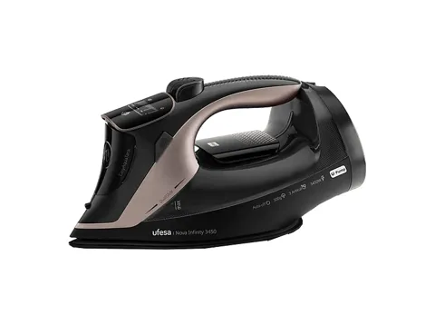 Plancha de vapor - Ufesa Nova Infinity, 3450W, Con Bomba, Golpe de Vapor 300g, Depósito 350ml, Vapor Continuo 70g/min, Sistema 3 antical, Negro/Cobre
