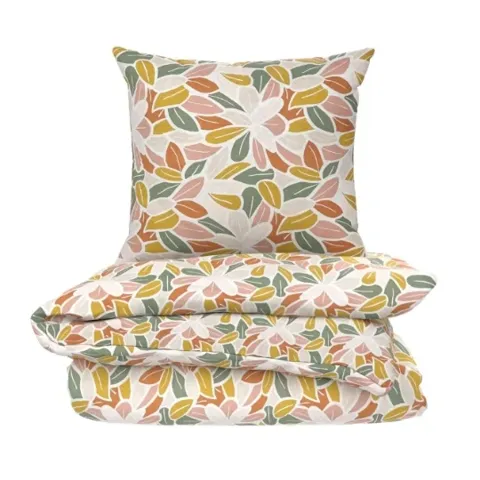 Parure de lit 140x200 cm Rose Clair Imprimé Percale de Coton Housse de Couette + 1 Taie d'Oreiller 65x65 cm Katia TEX HOME