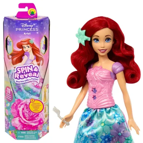 Disney Princess Spin & Reveal Ariel, Muñeca y accesorios +3 años