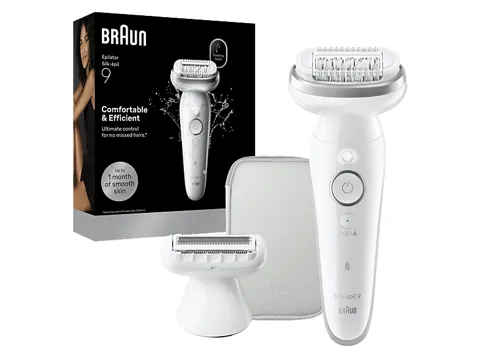 Depiladora - Braun Silk·épil 9 9-030, Depiladora en seco y en mojado, Piel suave duradera, +2 Accesorios de rasurado y recorte, Plata