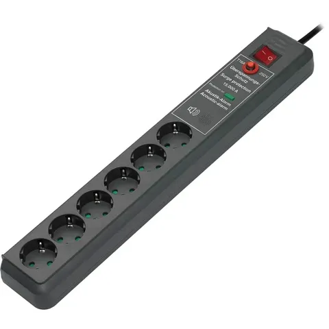Secure-Tec Surge Protection 15.000 A Negro 6 salidas AC 3 m, Regleta